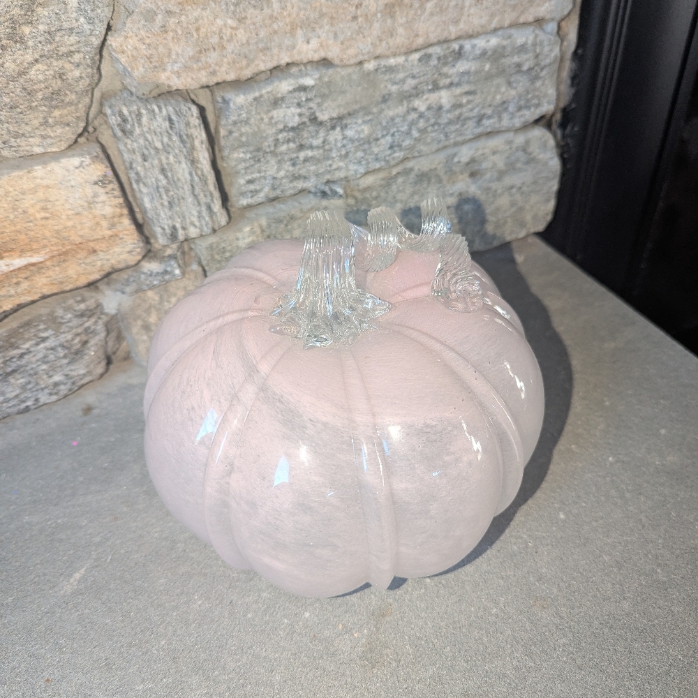 Pink Glass Pumpkin Decor W Curly Stem - Picture 2 of 4